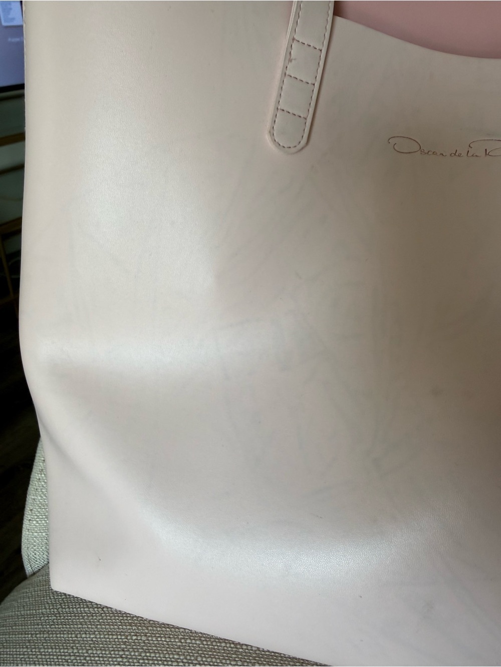 Oscar de la Renta Pink Faux Leather Open Tote Shoulder Bag Large Shopper Bag - Picture 6 of 15